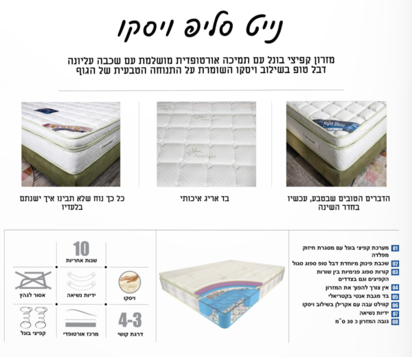 ⁦מזרן דגם נייט סליפ ויסקו⁩ – תמונה ⁦2⁩